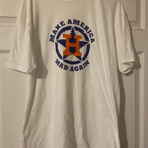 Fun Houston Astros baseball ⚾️ White Graphic T-Shirt with Blue and Orange Design